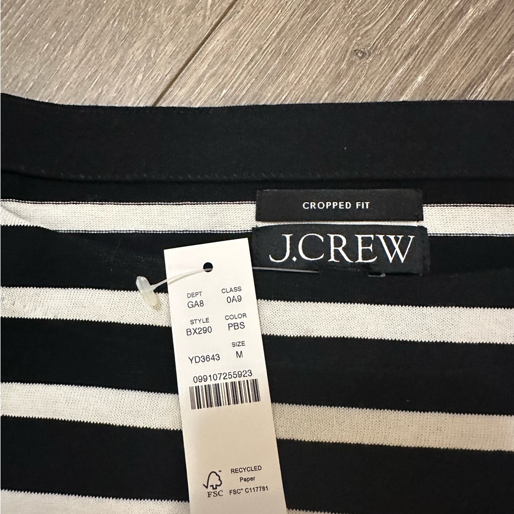 NWT J. Crew Cropped Boatneck in Mariner Cloth Black and White Stripe Medium - Picture 6 of 9